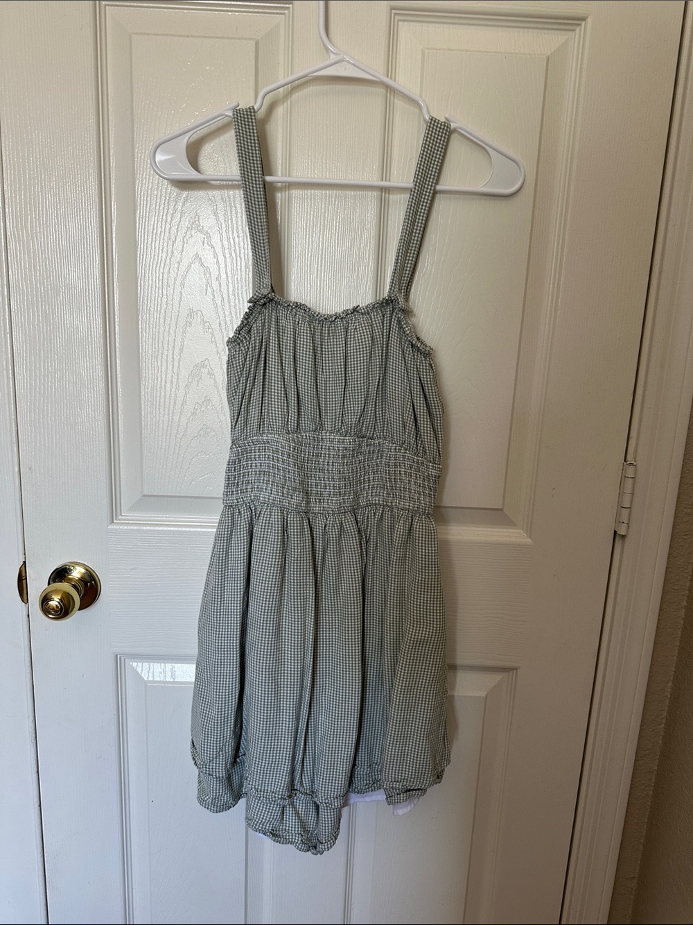 Hollister Green Gingham Smocked Romper